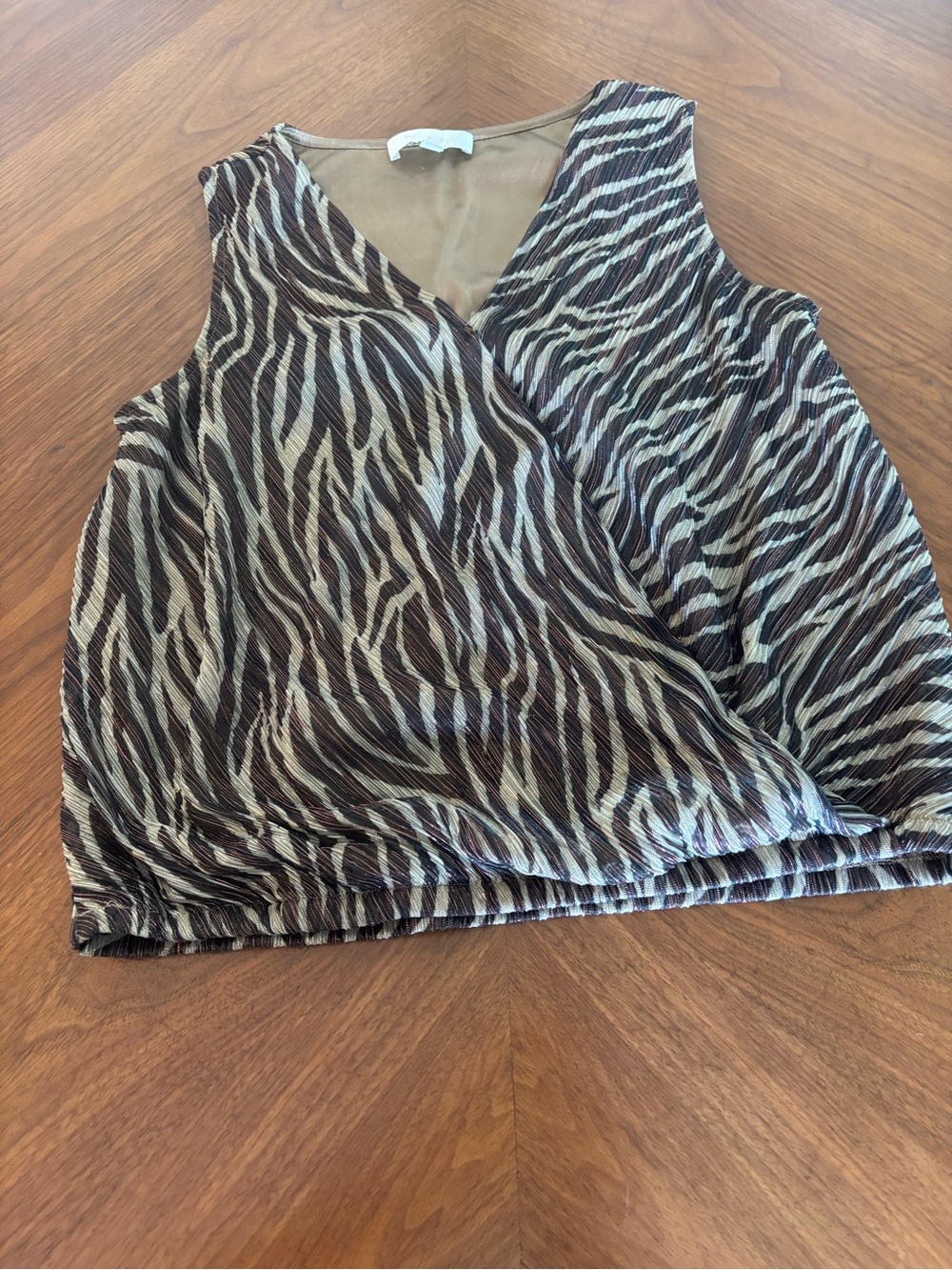Sleeveless Zebra-Print Wrap Camisole in Brown/Beige
